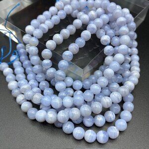 6mm Blue Lace Agate Genuine Semi Precious Natural Gemstone Bead Strand